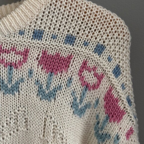 90s Cream Floral Crew Neck Sweater - Picture 6 of 9